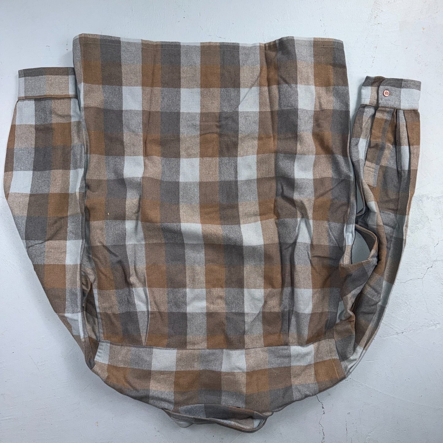 VTG 60s Montclair Brown Gray Plaid Wool Shirt Loop Collar USA Rockabilly Board