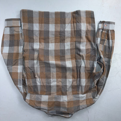 VTG 60s Montclair Brown Gray Plaid Wool Shirt Loop Collar USA Rockabilly Board