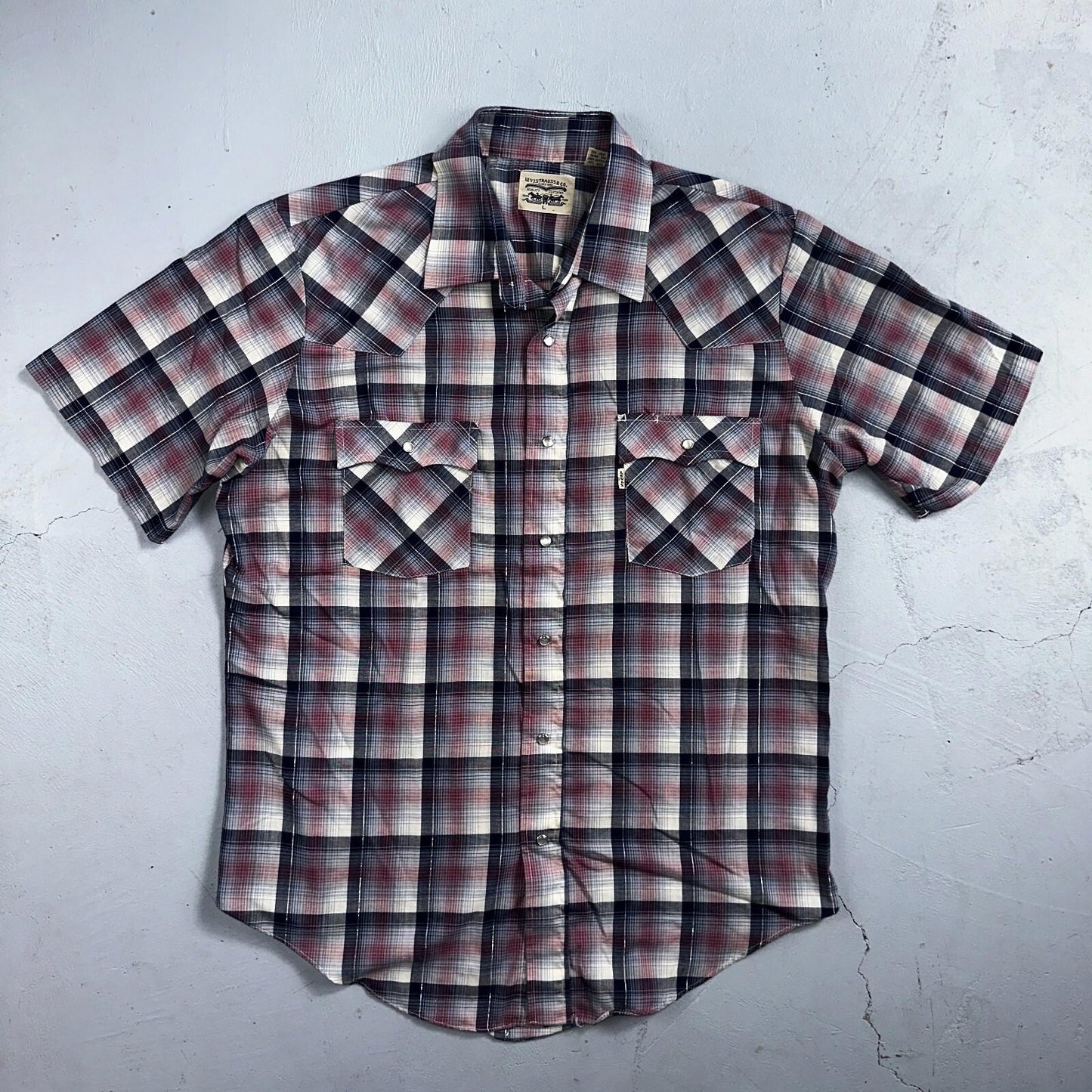 Levis VTG 1980s Pearl Snap Button Shirt Mens L Plaid 80s Cowboy Shirt Korea SS