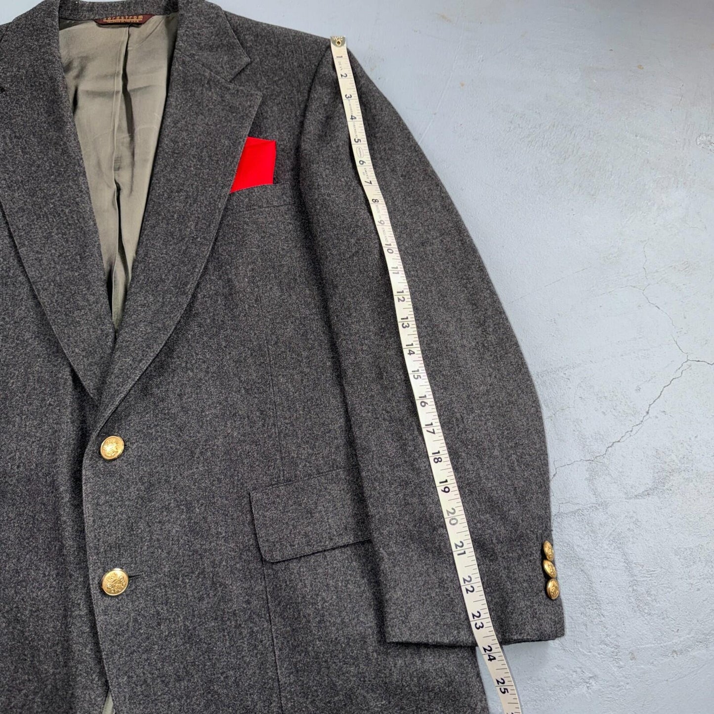 Nordstrom Vintage 42 Blazer Gray Wool Sport Coat USA 1980s Union USA Gold Button