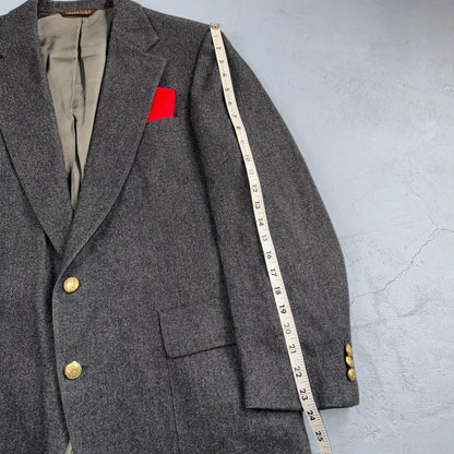 Nordstrom Vintage 42 Blazer Gray Wool Sport Coat USA 1980s Union USA Gold Button