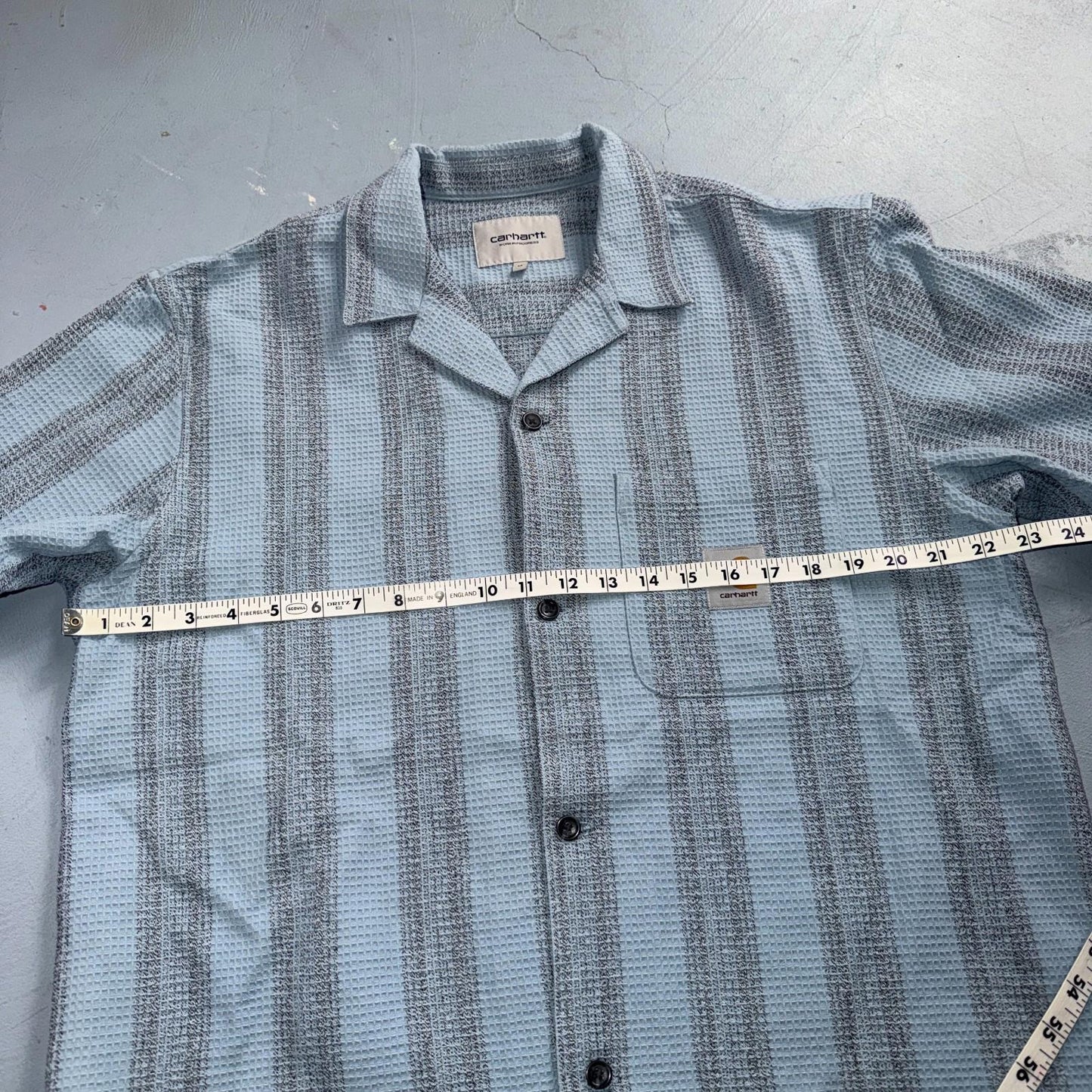 Carhartt Blue Striped Hinterland Foliage Iconic Mens M Camp Shirt VTG Style