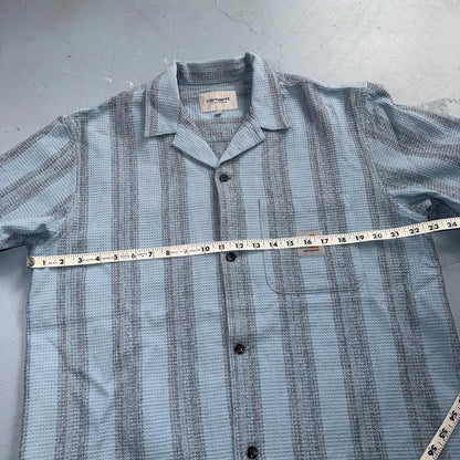 Carhartt Blue Striped Hinterland Foliage Iconic Mens M Camp Shirt VTG Style