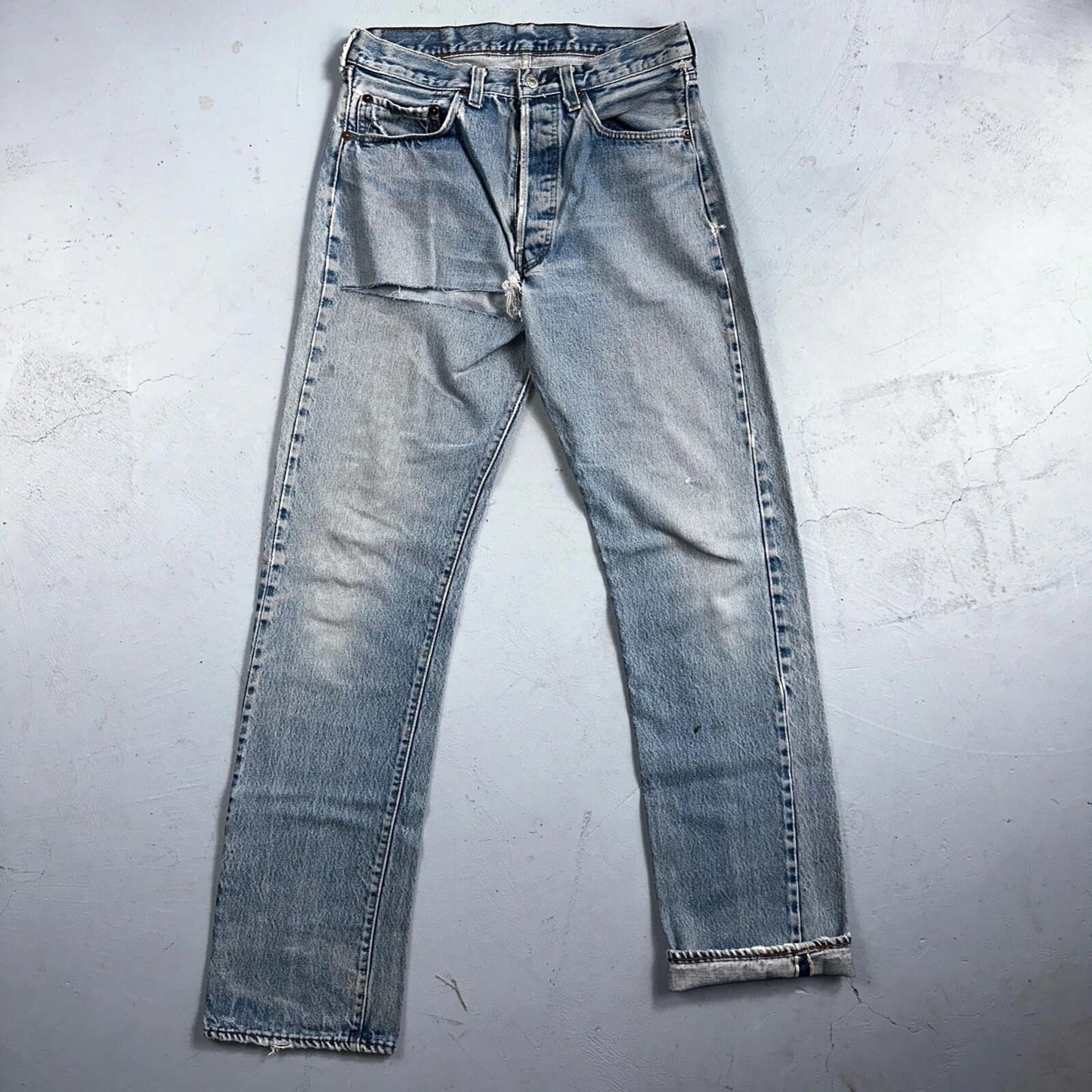 Levis 501 Vintage 80s Redline Selvedge USA XX Jeans Thrashed Light Act 30x33