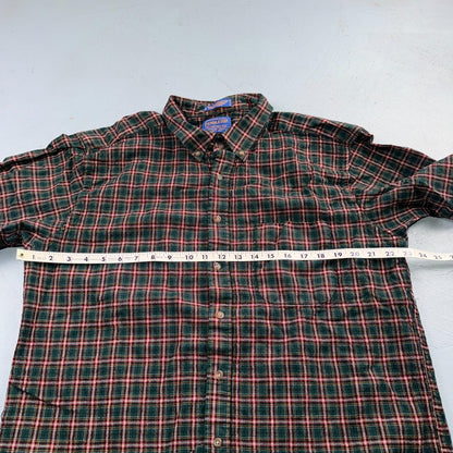 Pendleton Shirt Mens XL VTG Green Red Plaid Sir 100% Wool USA Fabrics VTG