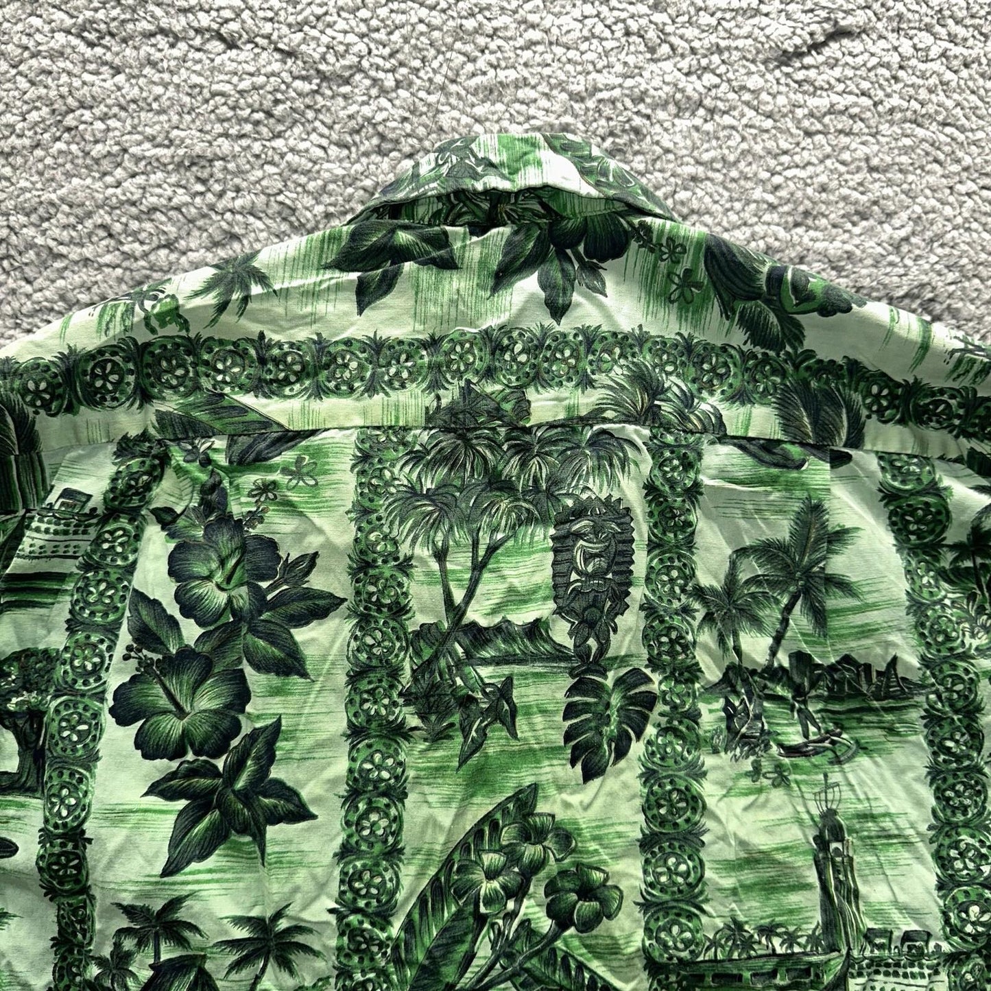 Vintage 50s Hawaiian Aloha Print Shirt Rockabilly Honolulu 60s Button USA Green