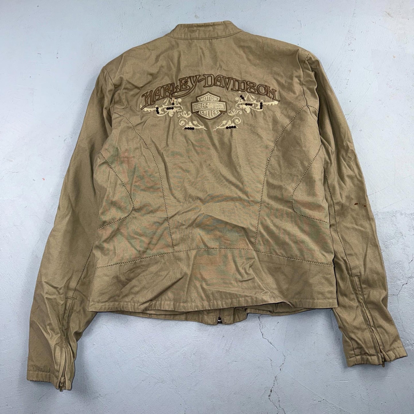 Harley Davidson Lightweight Women’s MotorCycles Jacket Tan Khaki Full Zip Size L