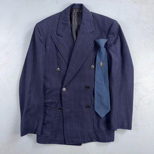1940s 1950s VTG Mens Double Breast Suit 36 Jacket Coat Navy Union Rockabilly USA