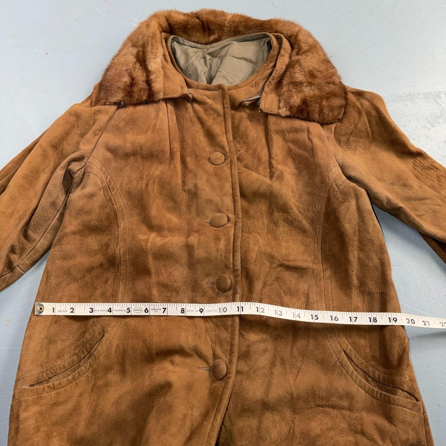 VTG 50s 60s Genuine Suede Leather Fur Collar Womens Penny Lane Coat Rockabilly