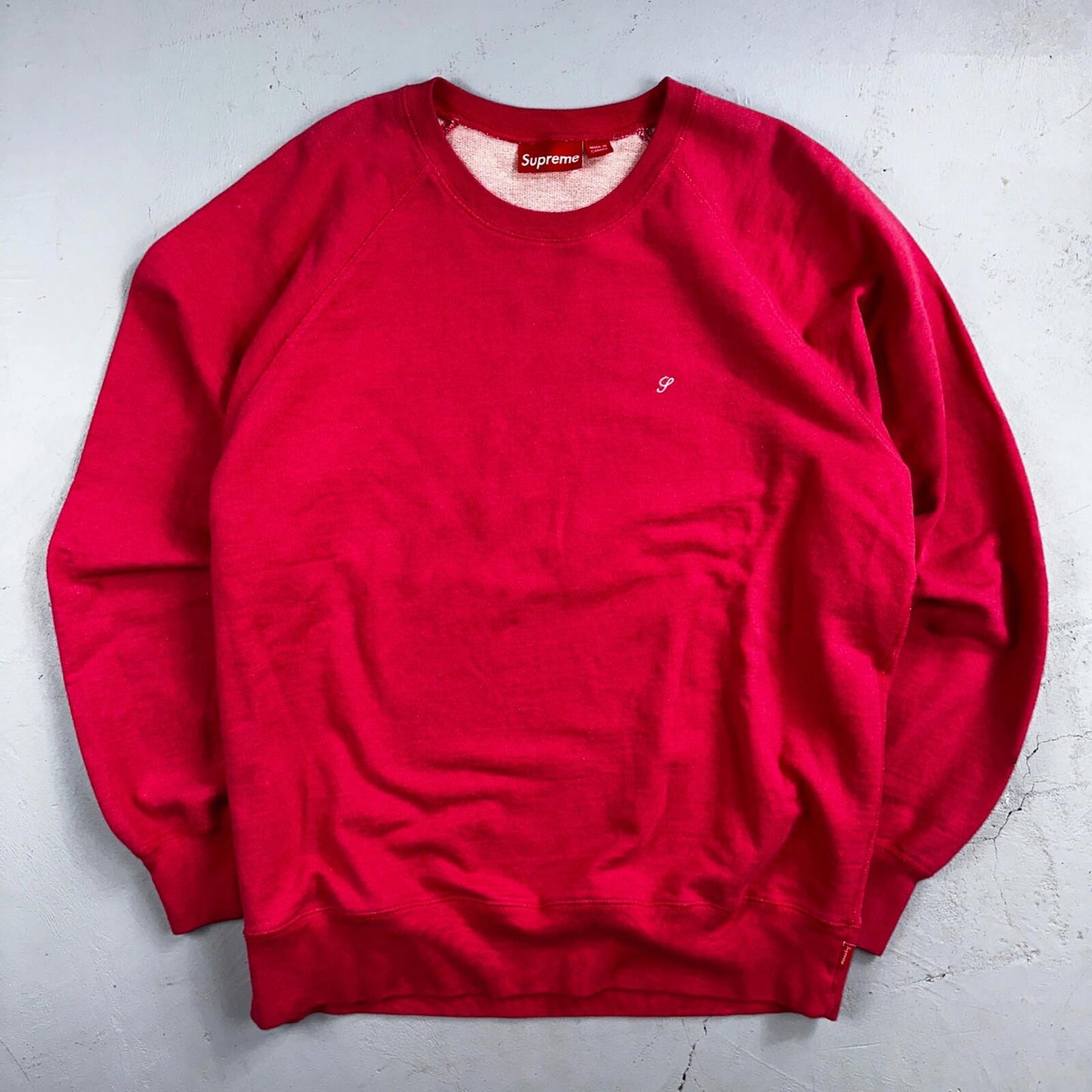Supreme Pink Script Log Sweater Large Knit Box Logo Simple Subtle Raglan