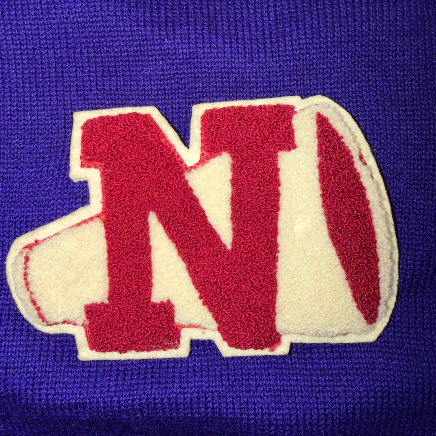 Vintage Sportcraft Knitting Cardigan Purple Wool College School Varsity Sweater