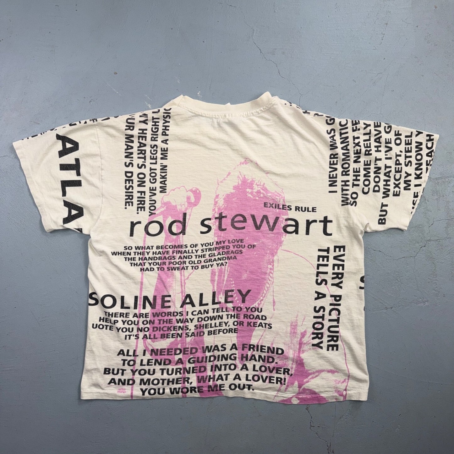 Vintage Rod Stewart Exiles Rule Tour T Shirt XL USA All Over Print AOP Big Print