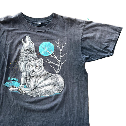Faded Wolves Howling Vintage T Shirt Single Stitch 90s Thrashed Alaska Moon