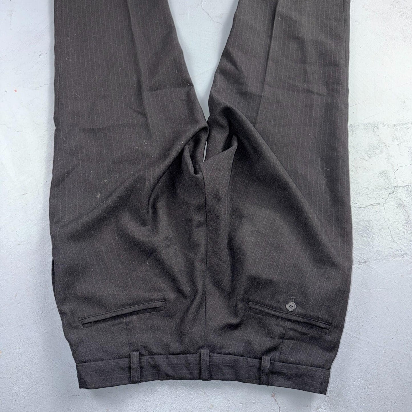 VTG 1950s Wool Pinstripe Trousers England 50s Button Fly Pants Bib Rockabilly