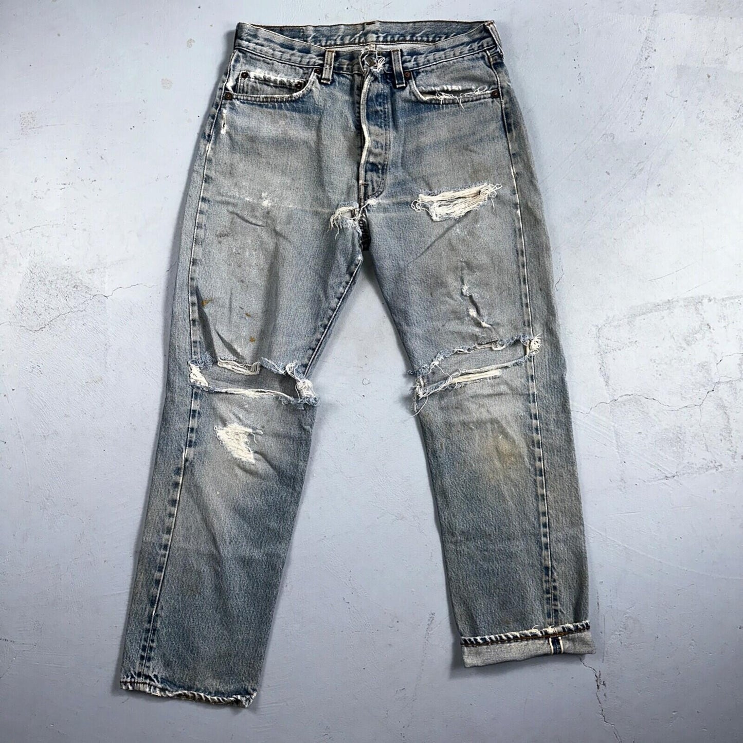 Levis 501 Vintage 80s Redline Selvedge USA XX Jeans Thrashed 33x33 Act 31x30