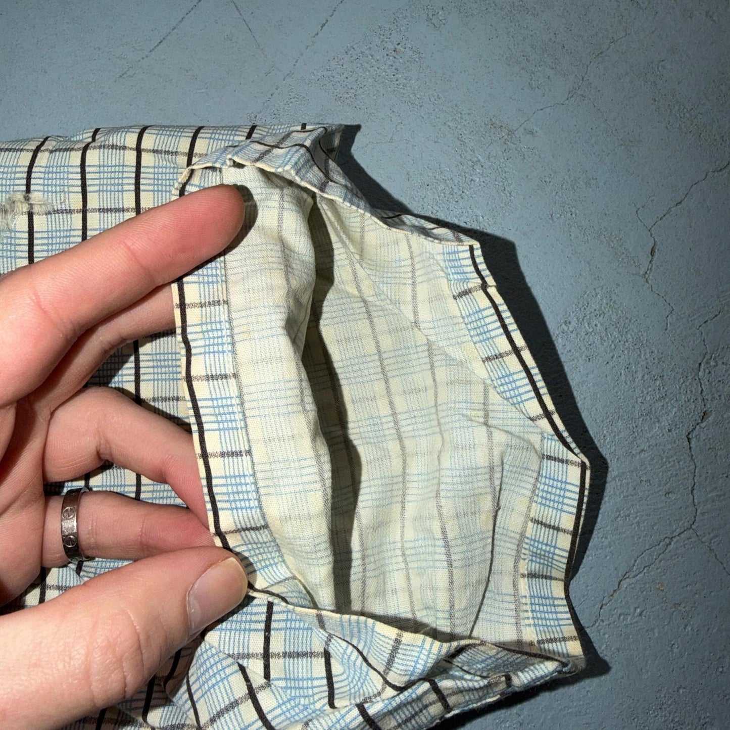 Vintage 1950s Loop Collar Truval Cotton Rockabilly Shirt Small Checkered 50s 60s