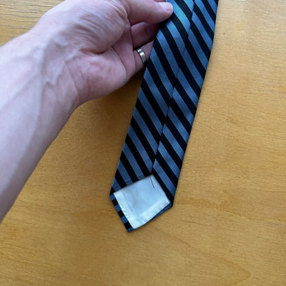 Vintage 1960s Tie Navy Light Blue Stripes 60s Rockabilly Wedding Casual