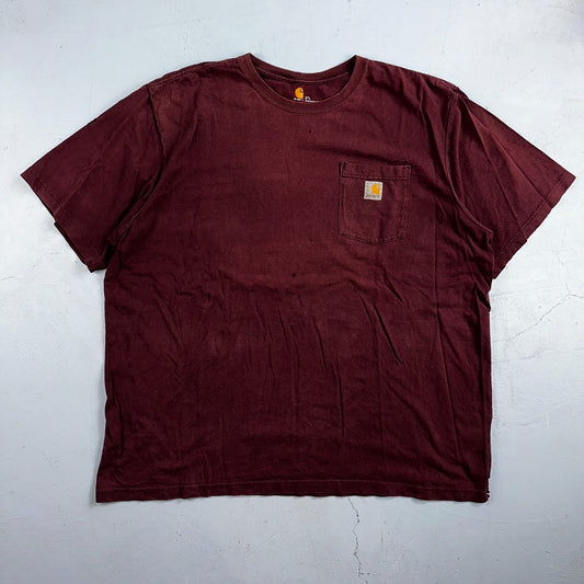 Carhartt K87 PRT Fit Pocket T-Shirt Mens 2XL Maroon Purple Thrashed Holes Worn