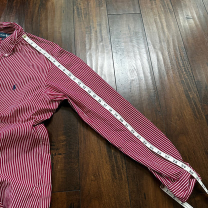 Polo Ralph Lauren Red Stripe Button Down Work Shirt Dress Vtg Up Y2K 90s Western