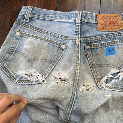 Levis 501 Vintage 90s Straight Leg XX USA Jeans 32x36 Thrashed Wash Act 30x31