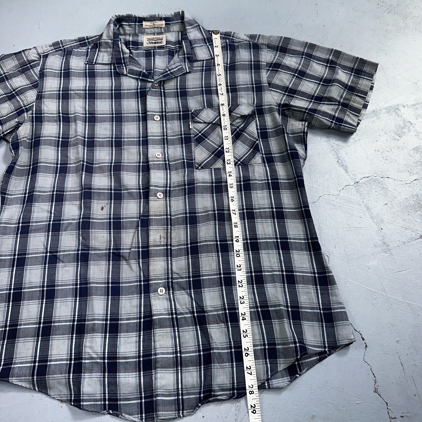 Levis VTG 1980s Pearl Snap Button Shirt Mens L Plaid 80s Cowboy Shirt Korea SS