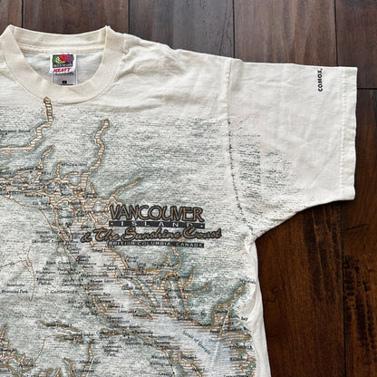 Vancouver Canada Vintage T Shirt 90s FOTL Cream Comox BC Map Travel Big Rap Tee