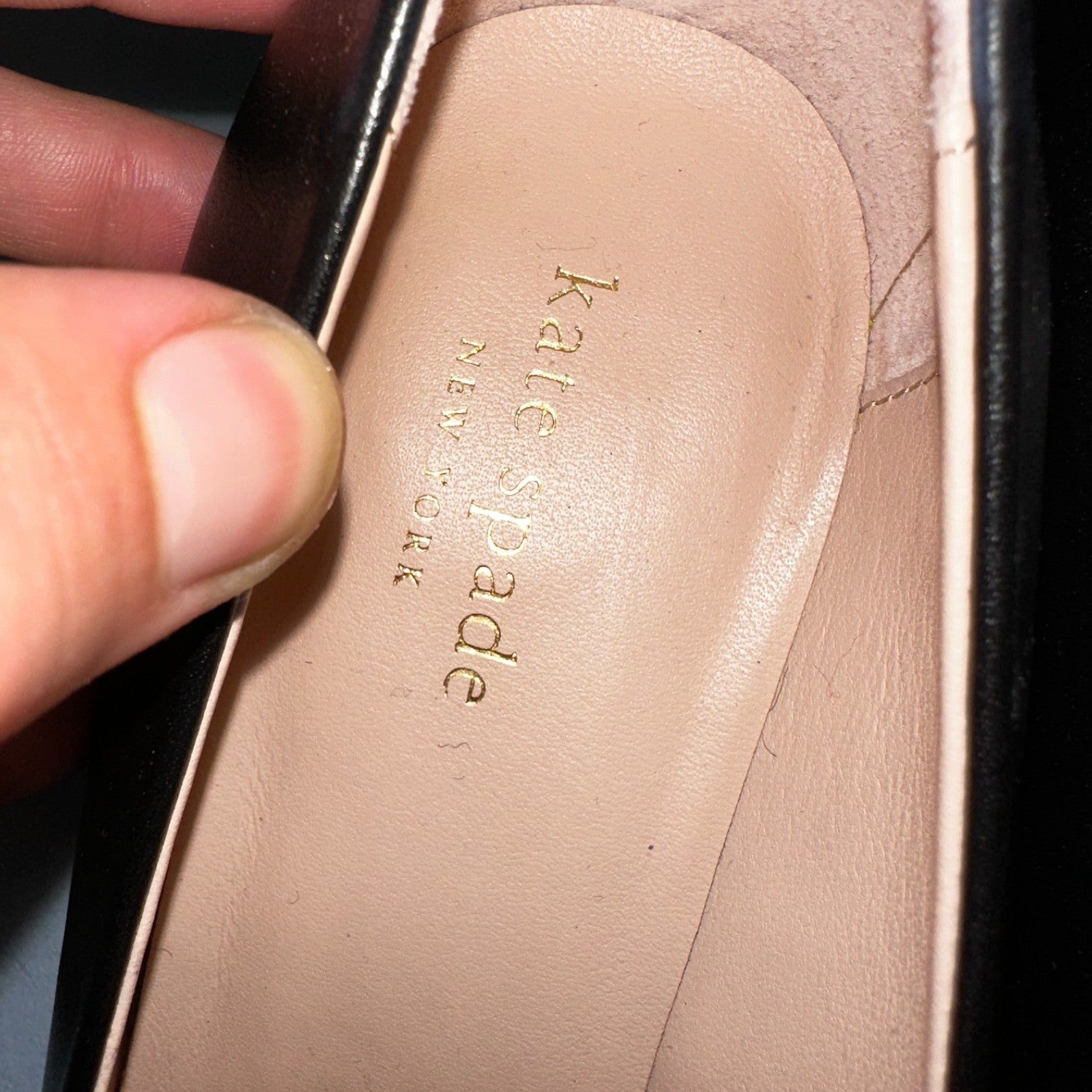 Kate Spade Alia Black Block Heel Pump 9.5 Leather Chunky Silver Tone Buckle