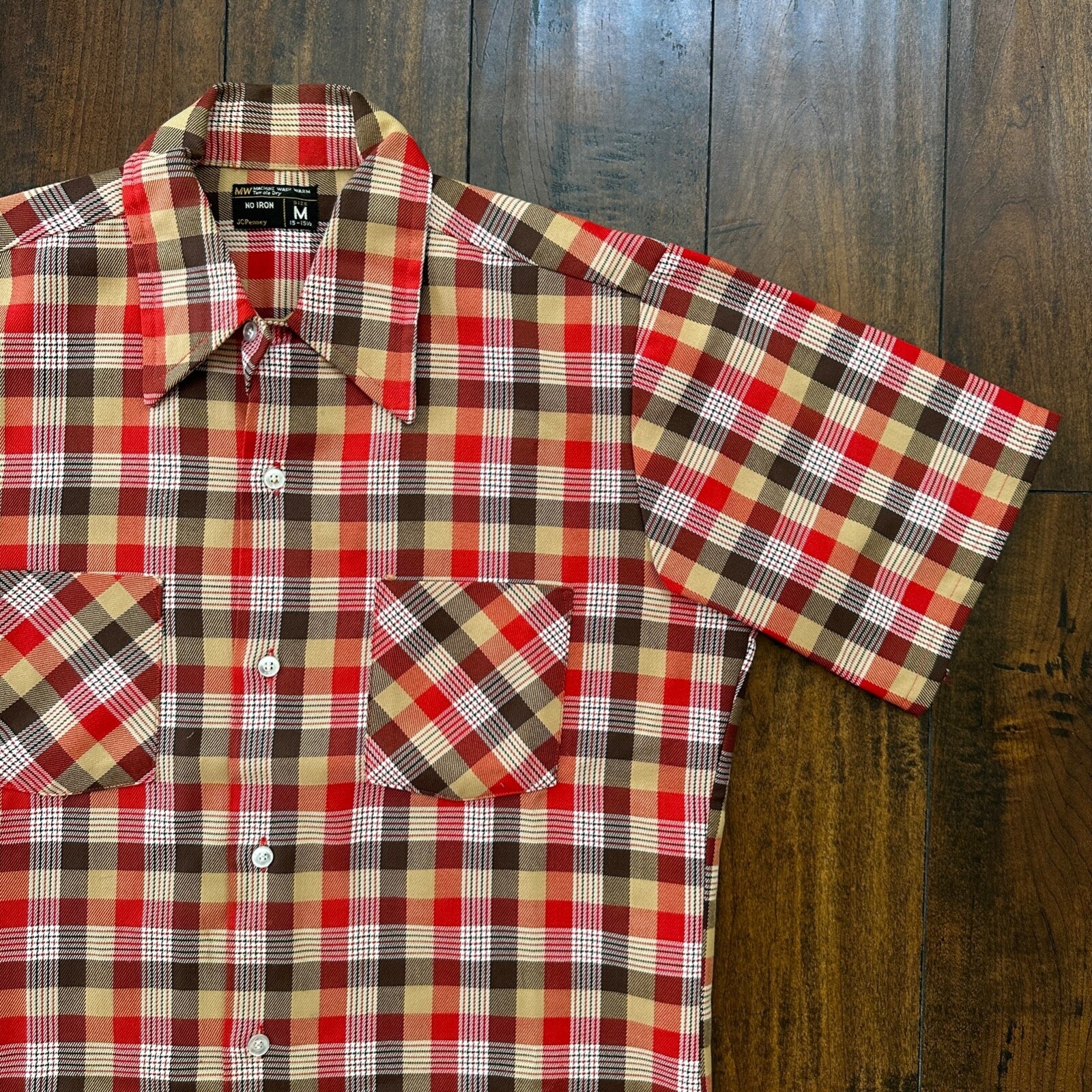 Vintage Big Mac Shirt Mens 15 Red Plaid Short Sleeve 90's JC Pennys Mens