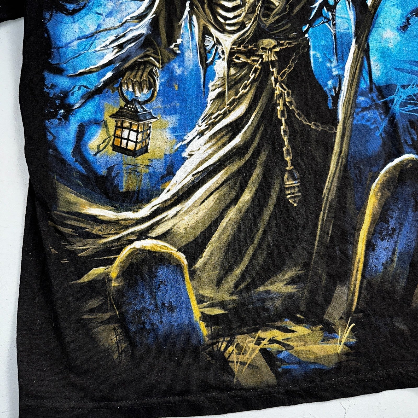 Vintage Grim Reaper T-Shirt Grunge Skulls Black Graphic Music Metal Heavy Y2K