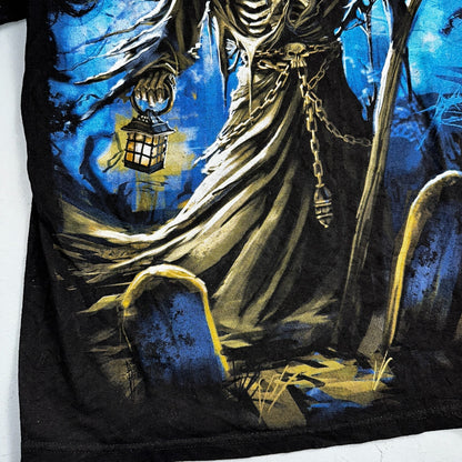 Vintage Grim Reaper T-Shirt Grunge Skulls Black Graphic Music Metal Heavy Y2K