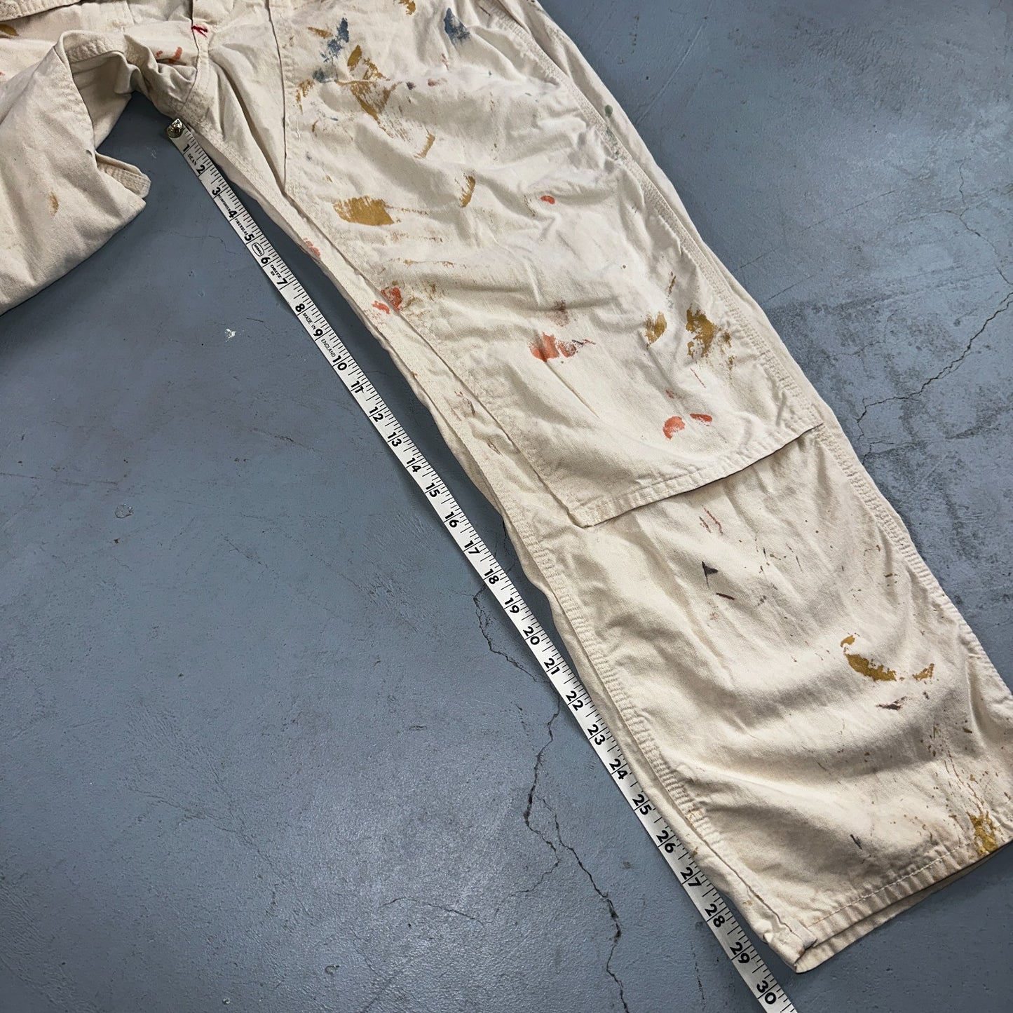 VTG Big Mac White Thrashed Overalls Carpenter Bibs Workwear Painter Paint Stain