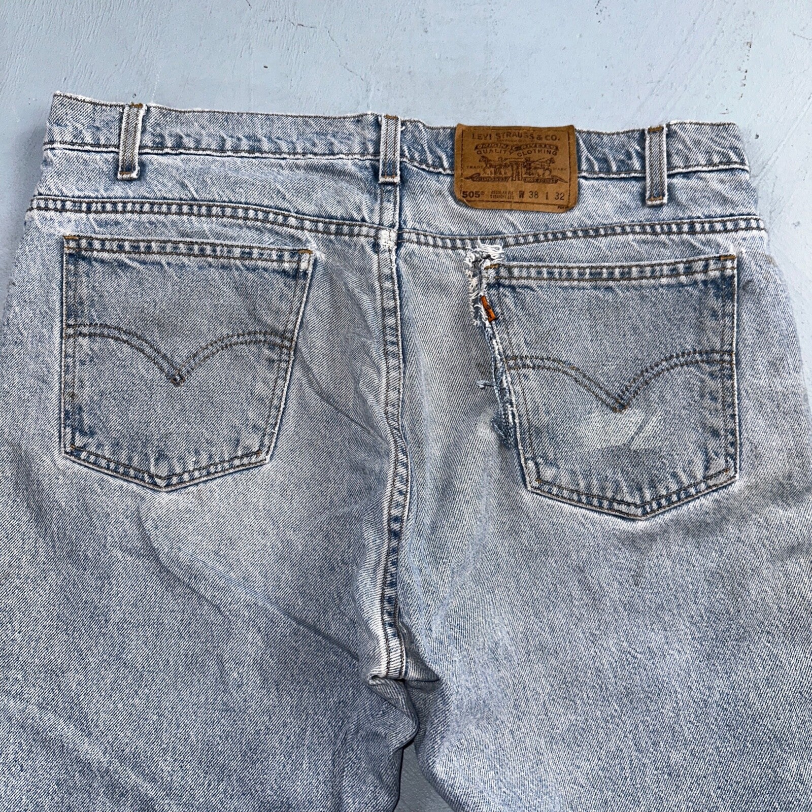 Levis 505 Vintage 90s Mexico Orange Tab Jeans 38x32 Blue Light Wash Act 36x30