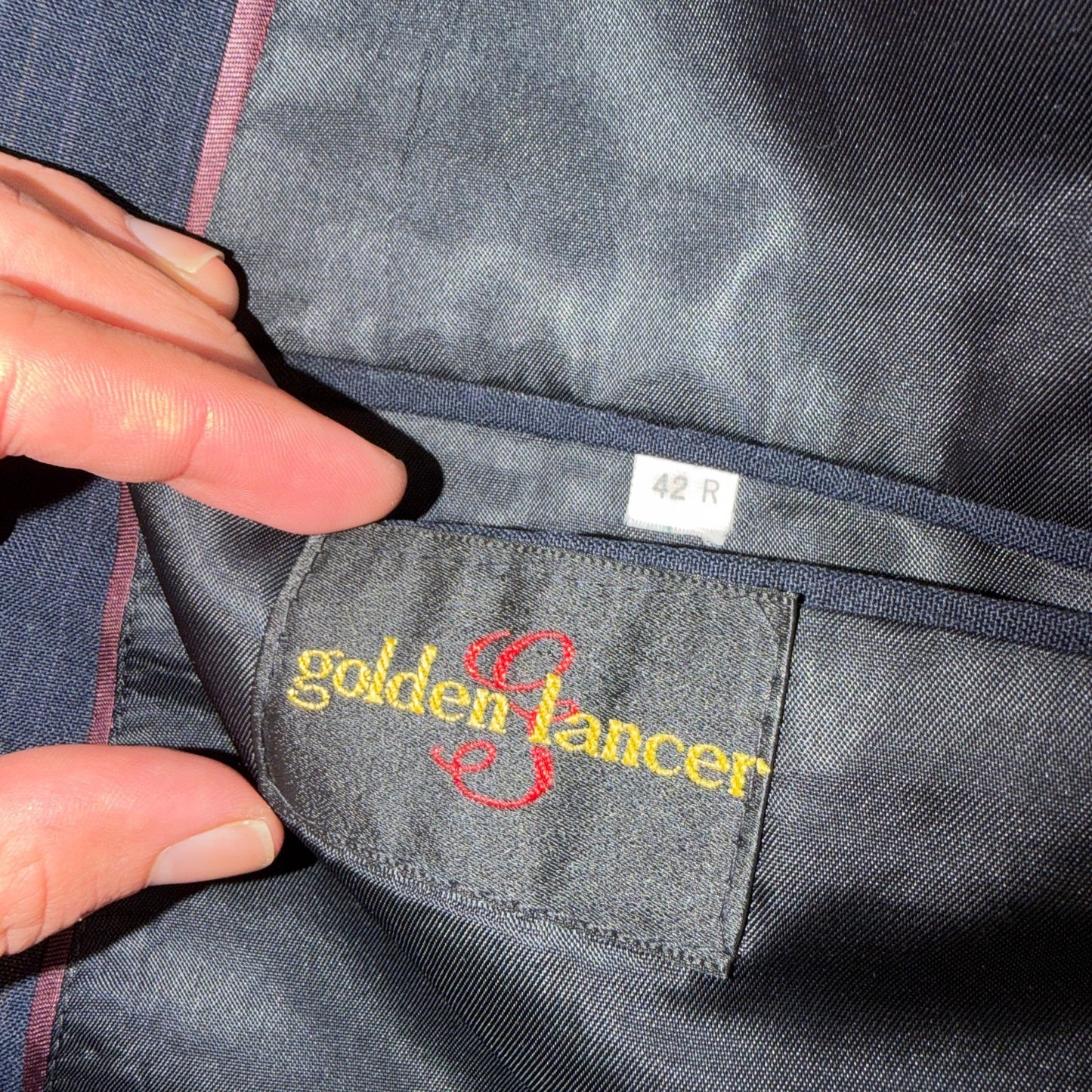 VTG Mens 2 PC Suit 42 Jacket Coat Pants Blue Striped USA Golden Lancer 80s Wool