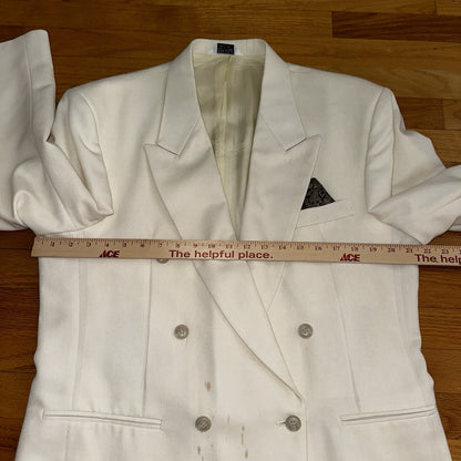 Cellini White 2 Piece Suit Mens 42R 33x26 Solid Double Breasted USA 1980s 80s