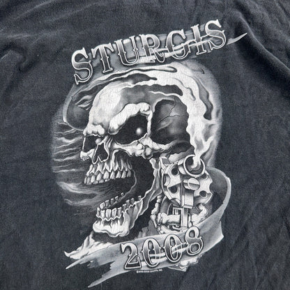 Sturgis Y2K Skulls Long Sleeve VTG T Shirt Biker Motorcycle 2008 Black Grunge