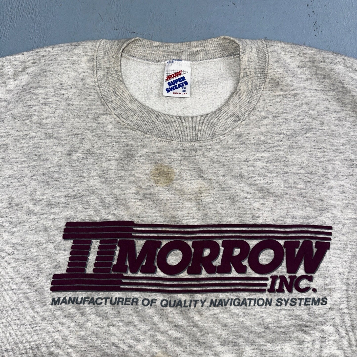 Tomorrow II Morrow Sweatshirt 90s VTG Crewneck USA Gray Construction 2XL Jerzees