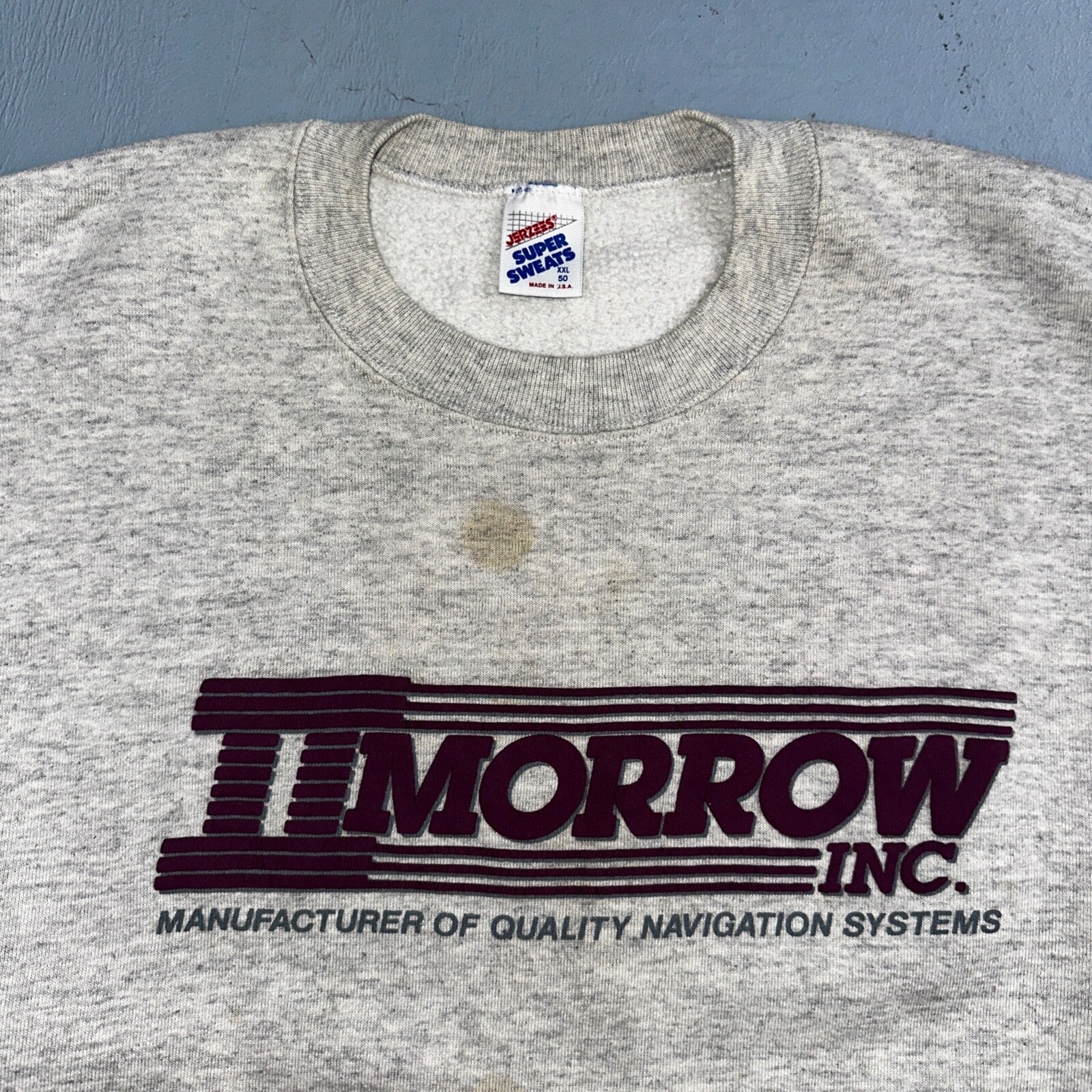Tomorrow II Morrow Sweatshirt 90s VTG Crewneck USA Gray Construction 2XL Jerzees