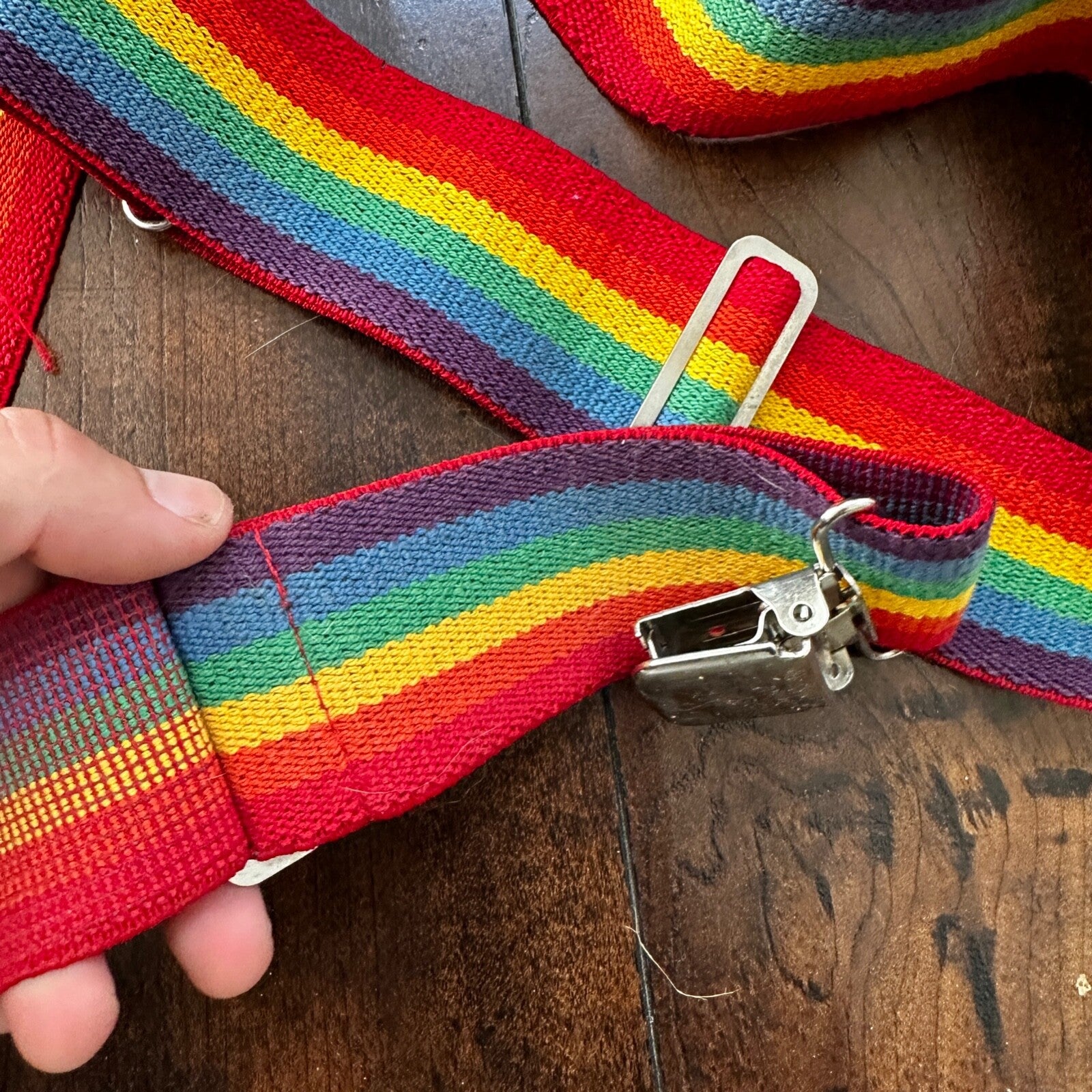 Vintage Rainbow Clip Suspenders Mindy Clown 2” Wide Elastic 70s 80s Pride