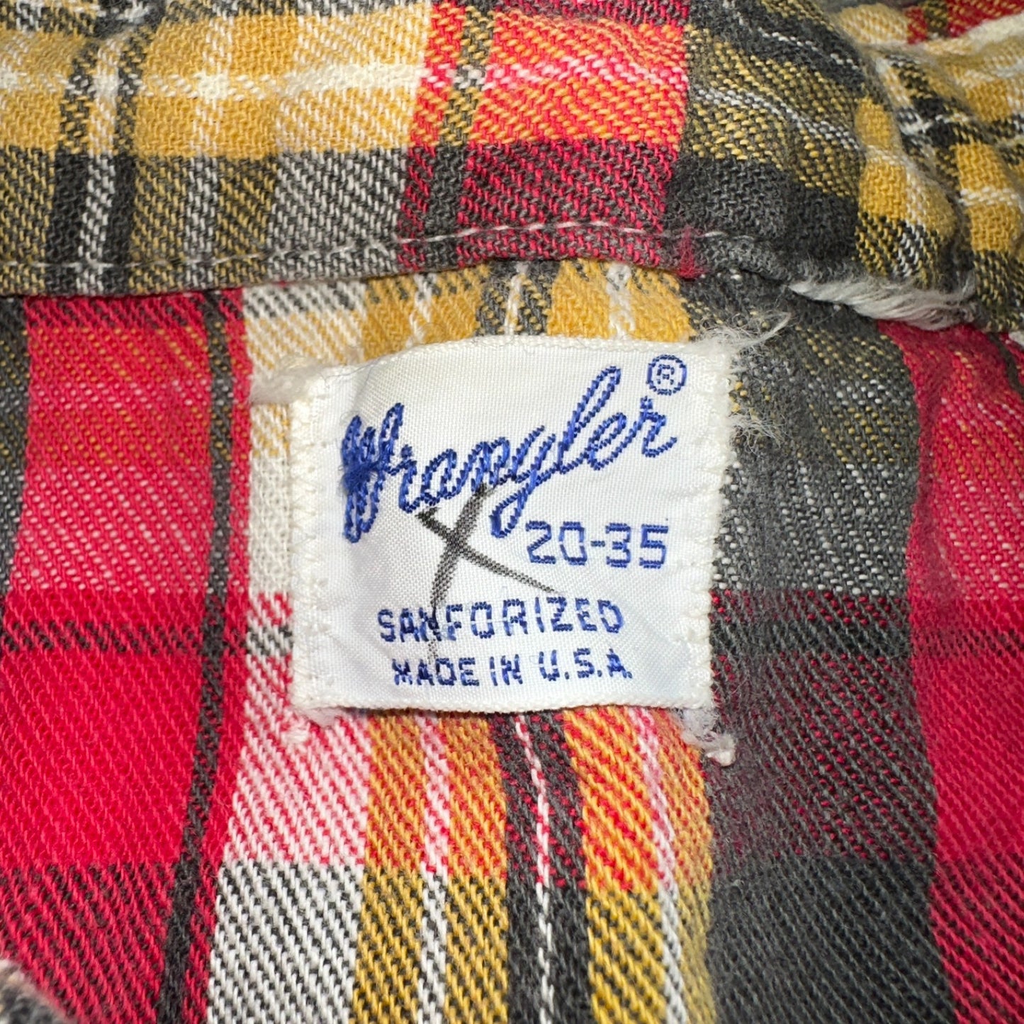 Vintage 60s Wrangler Sanforized Flannel Cotton Button Down Pearl Snap Rockabilly