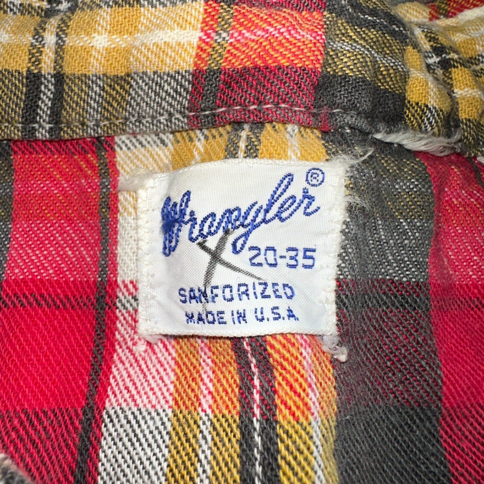 Vintage 60s Wrangler Sanforized Flannel Cotton Button Down Pearl Snap Rockabilly