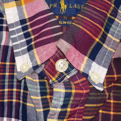 Polo Ralph Lauren Slim Fit Plaid Button Down Shirt Mens S Small Red Yellow