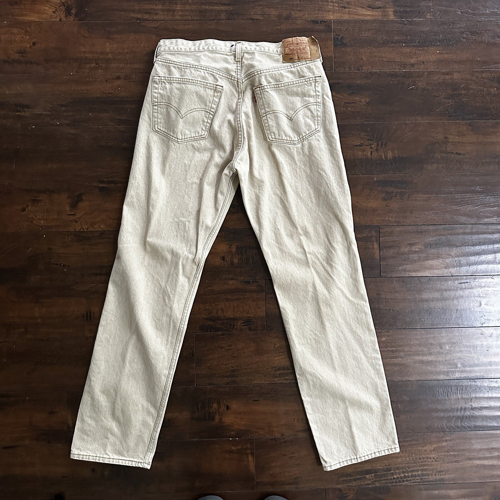 Vintage Levis 501 XX Button Fly 90s 38x34 80s Tag Act 35x34 Tan Cream Bleach