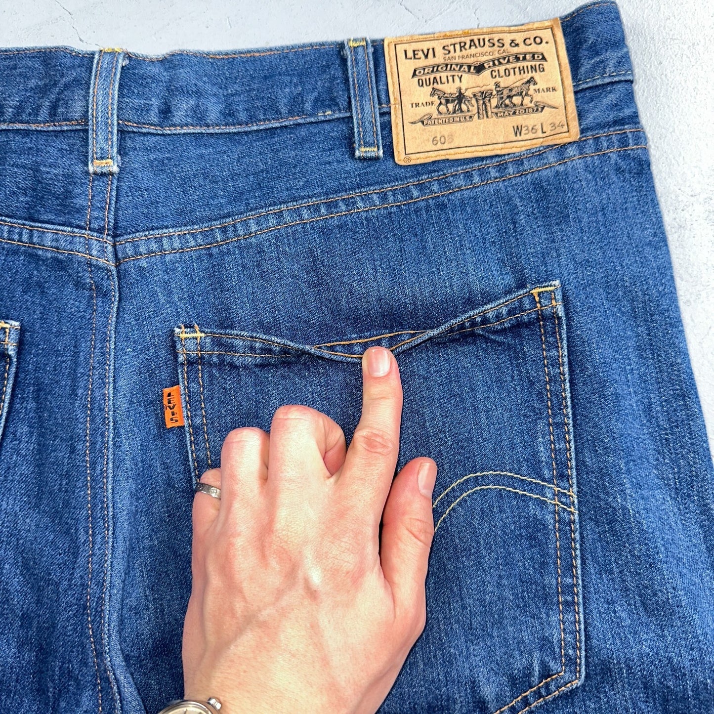 Levis 605 Vintage LVC Orange Tab Slim Blue Med Wash Y2K 36x34 Jeans Act 36x32