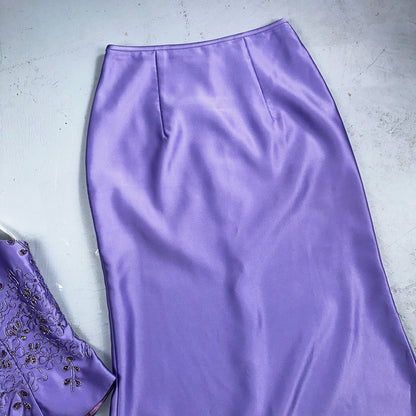 Zum Zum By Niki Livas Women's Purple Crop Skirt Beading Maxi Dress 5-6 USA Prom