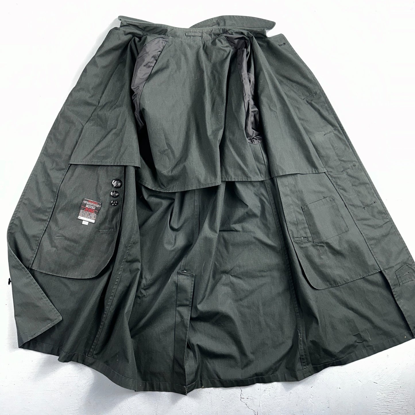 Aqaron Rain Trench Coat Mens 38 Short Green Long Sleeve Button Long Jacket