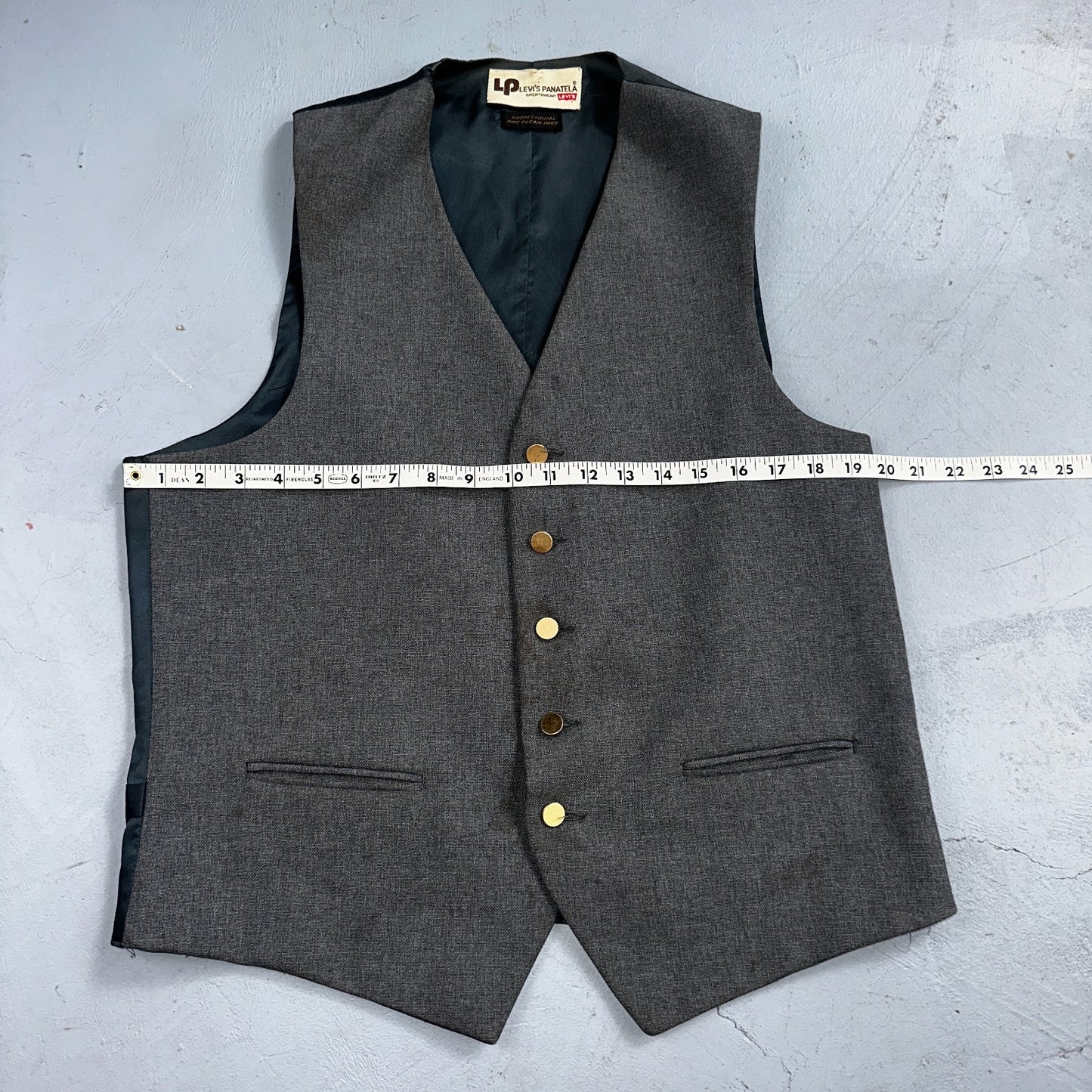 VTG Mens 2 PC Suit 44L Jacket Coat Vest Gray Levis Panatela Wool 80s