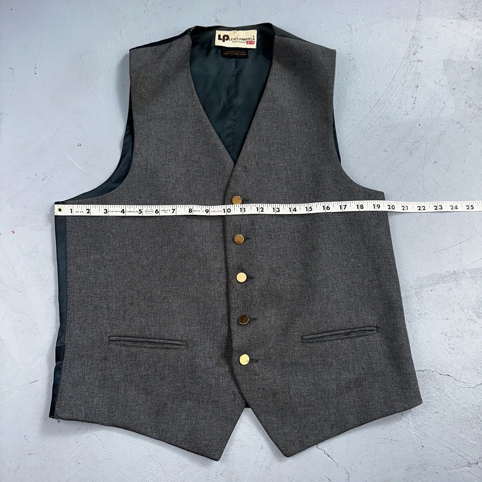 VTG Mens 2 PC Suit 44L Jacket Coat Vest Gray Levis Panatela Wool 80s