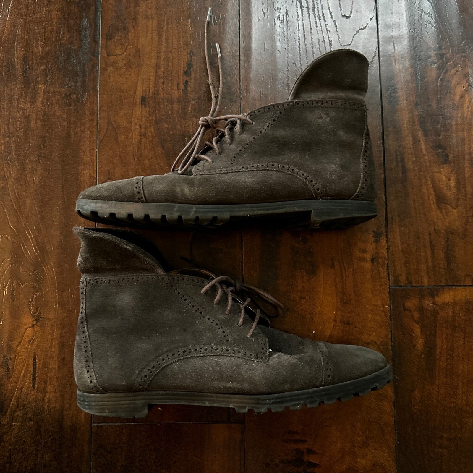 Brown Lace Leather Ankle Boots 8.5 Bootie Bettye Muller Hi Block Heel