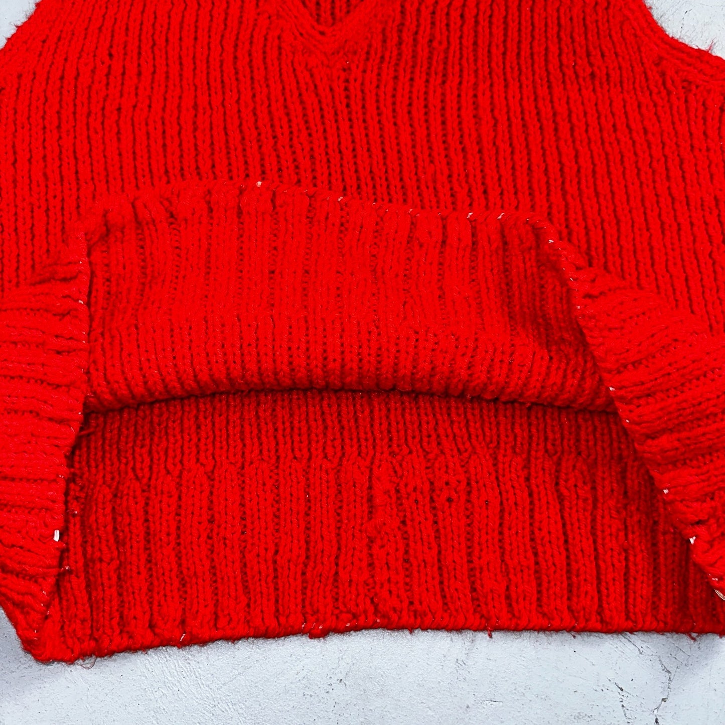 VTG Red Vest Knitted Sleeveless Sweater Pullover Handmade Knit 70s 1970s