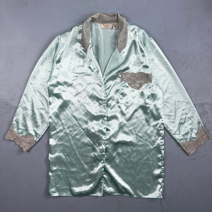 Vintage Victoria’s Secret Green Mint Satin Button Pajama Shirt Dress S 1990s